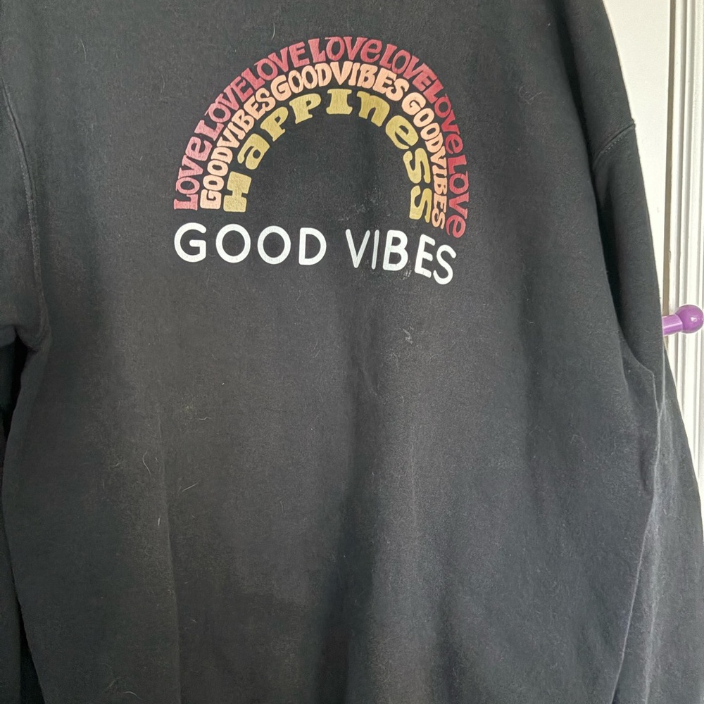Black Crewneck Sweater with Pink and White Rainbow